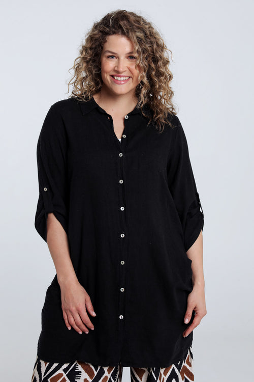 Chemise longue en lin et viscose unie-Paprika-3