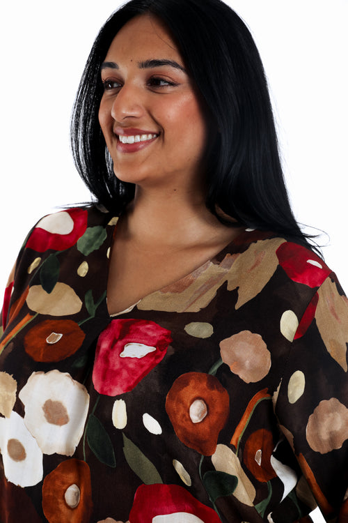 Blouse en viscose imprimé coquelicots-Paprika-3