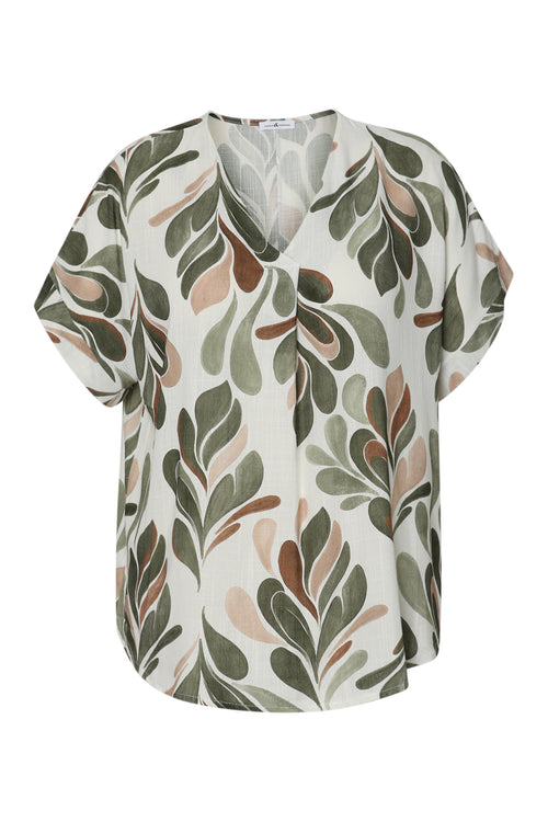 Blouse en viscose imprimé feuillage-Paprika-8