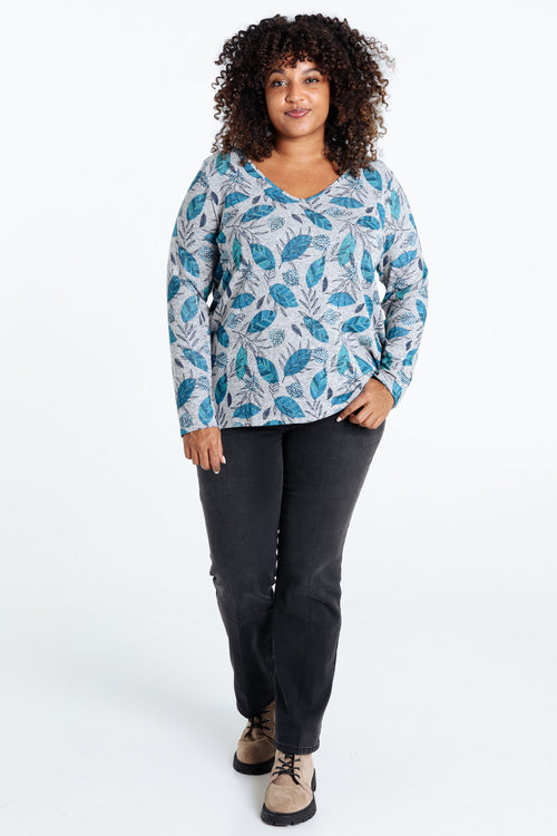 T-shirt maille chaude imprimé feuilles avec strass-Paprika-8