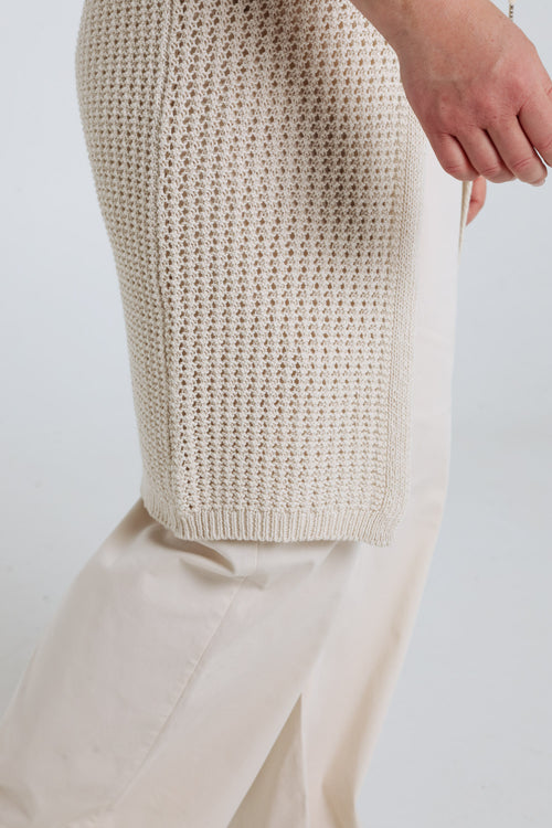 Long gilet en coton ajouré uni-Paprika-5