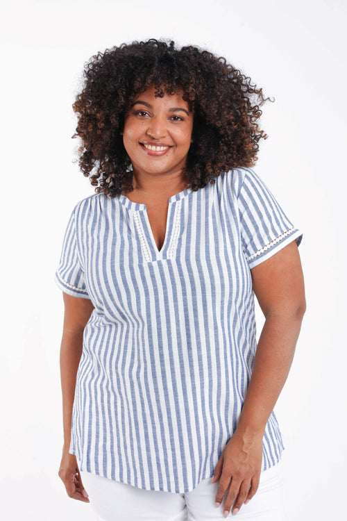 Top rayé avec foil et broderies-Paprika-1