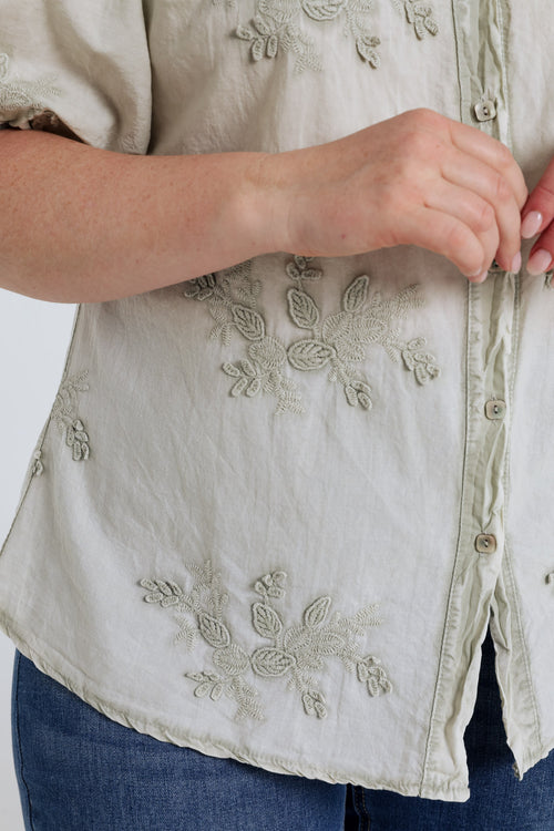 Blouse en coton avec fleurs brodées-Paprika-4