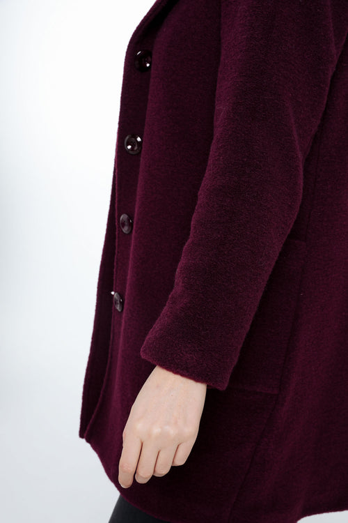 Manteau en laine bouillie uni avec capuche-Paprika-5