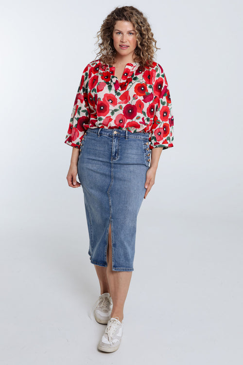 Blouse en coton imprimé coquelicots-Paprika-9