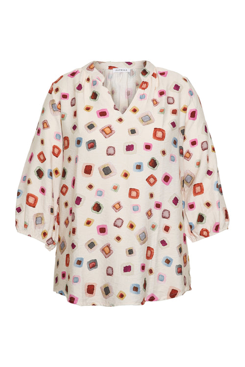 Blouse en viscose imprimé géométrique-Paprika-1