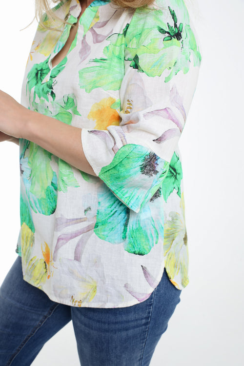 Blouse en lin imprimé floral-Paprika-5