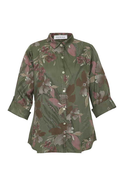 Chemise en lyocel imprimé fleuri-Paprika-1