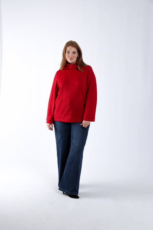 Pull col roulé uni-Paprika-5