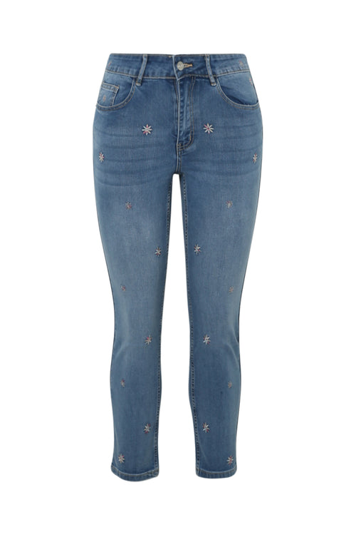 Jeans slim 7/8 avec fleurs brodées-Paprika-10