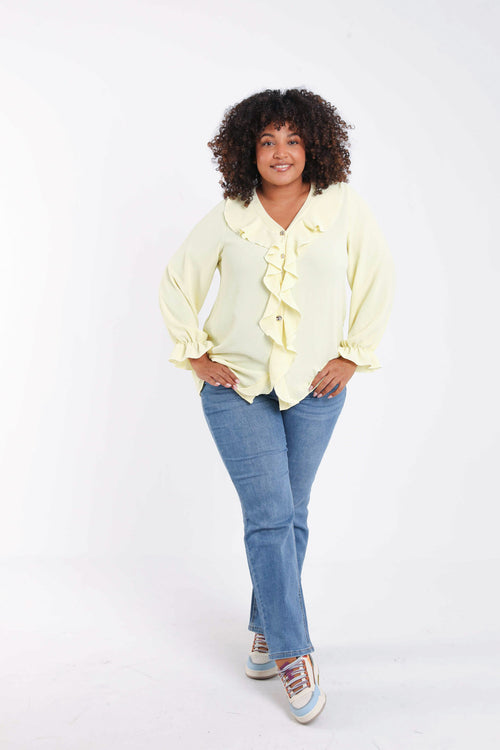 Blouse unie avec volants-Paprika-8