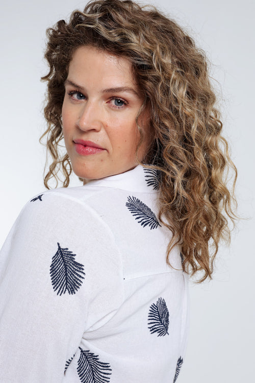 Chemise en coton unie avec feuilles brodées-Paprika-6
