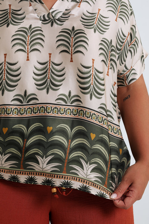 Blouse en viscose imprimé palmier-Paprika-5
