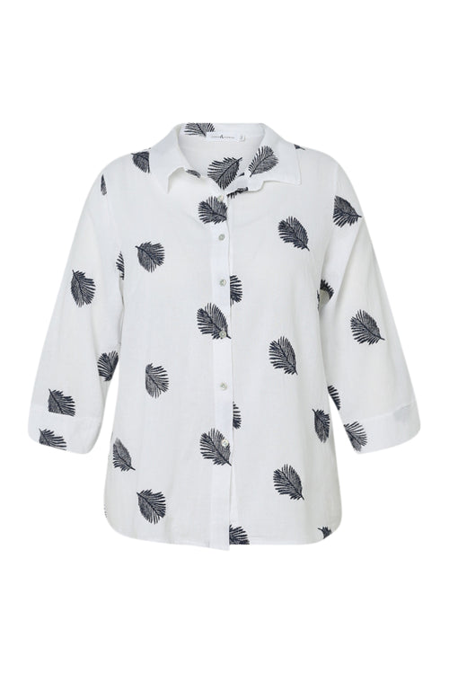 Chemise en coton unie avec feuilles brodées-Paprika-10
