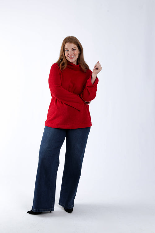 Pull col roulé uni-Paprika-6