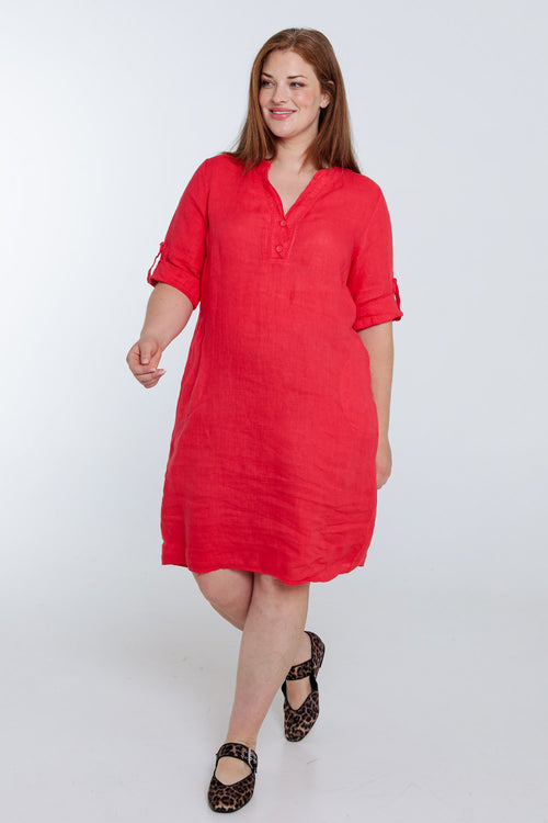 Robe tunique en lin unie-Paprika-9