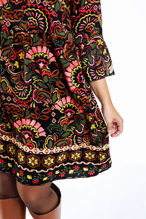 Robe courte en viscose imprimé folk-Paprika-5