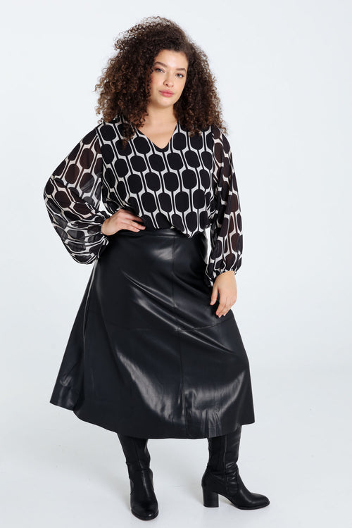 Jupe mi-longue unie en faux cuir-Paprika-8