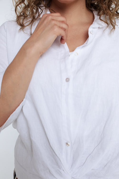 Chemise en lin unie avec noeud-Paprika-4
