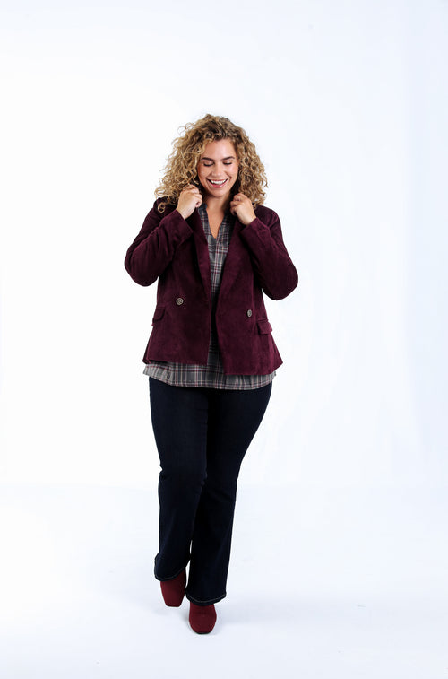 Blazer en velours côtelé uni-Paprika-7