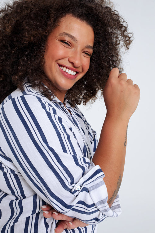 Chemise en lin avec rayures-Paprika-3