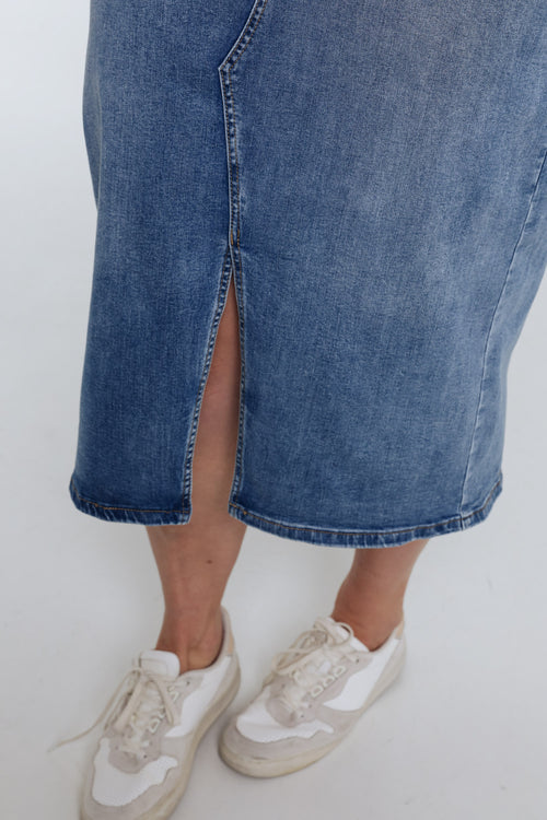 Jupe en jeans avec fente et boutons-Paprika-4