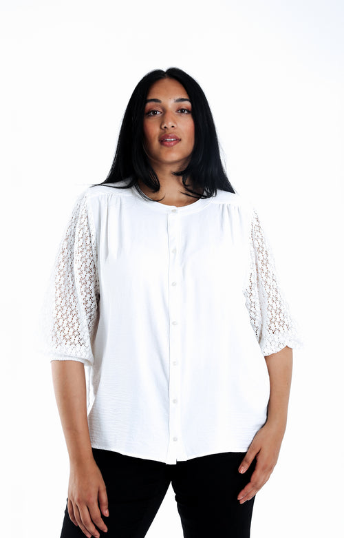 Blouse unie manches en crochet-Paprika-2