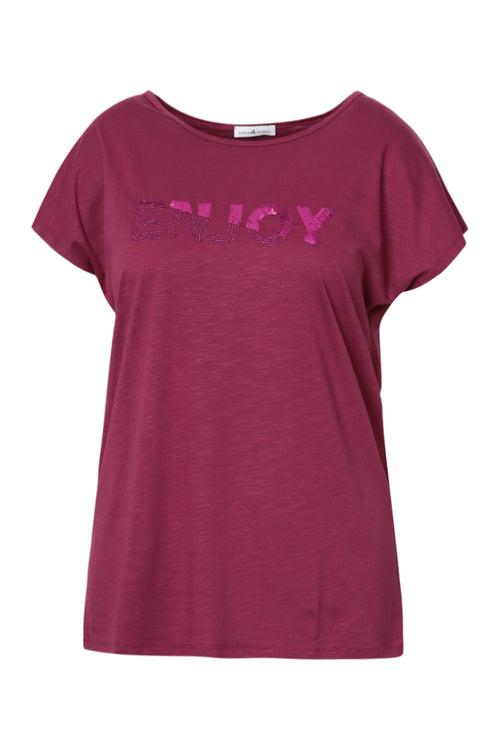 T-shirt en coton uni Enjoy en sequins-Paprika-10