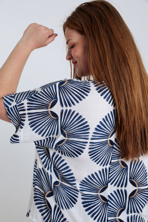 Blouse en viscose imprimé graphique bicolore-Paprika-3