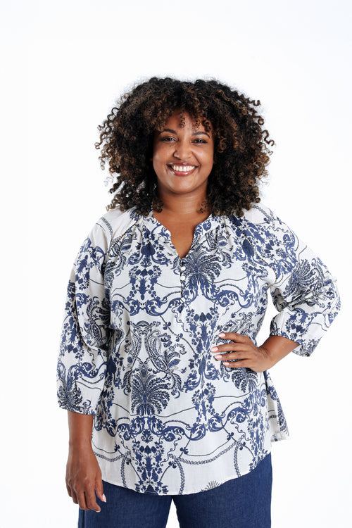 Blouse en coton imprimé floral-Paprika-1
