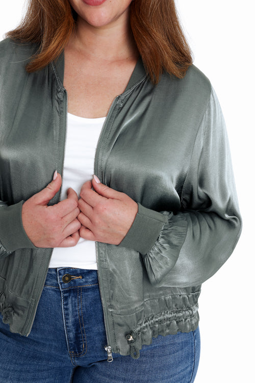 Bomber uni en viscose effet satin-Paprika-5