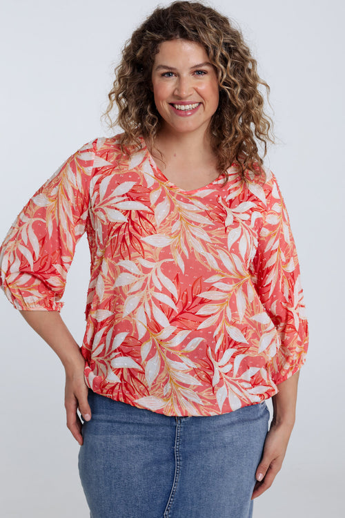 Blouse en viscose imprimé feuillage-Paprika-2