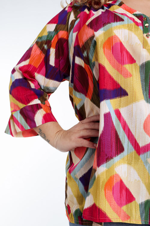 Blouse en viscose imprimé graphique-Paprika-4