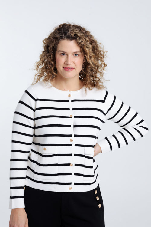 Cardigan rayé avec boutons dorés-Paprika-1