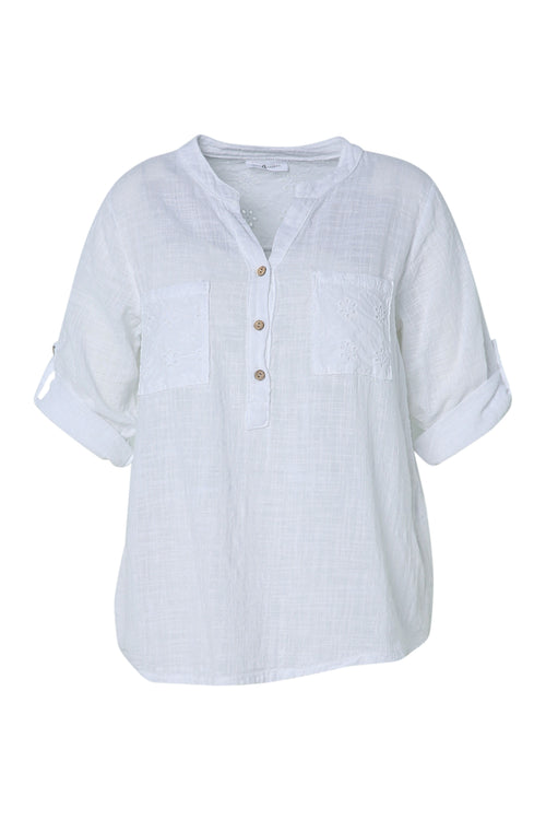 Blouse en gaze de coton unie-Paprika-10