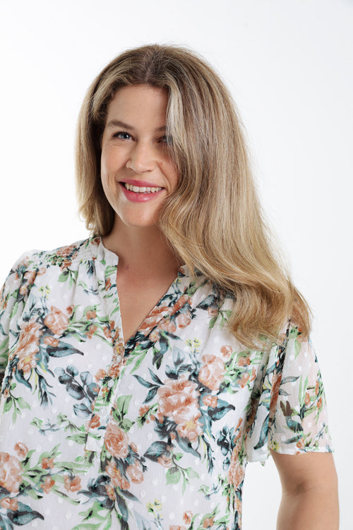Blouse imprimé floral et plumetis-Paprika-4