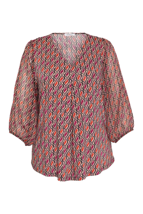 T-shirt en voile imprimé graphique avec lurex-Paprika-1