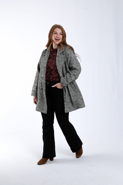 Manteau mi-long motif chevrons-Paprika-8