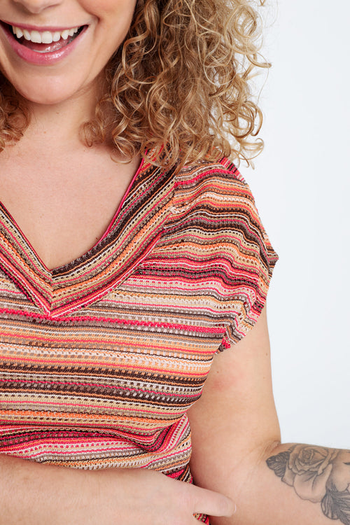 T-shirt maille dentelle rayés-Paprika-4