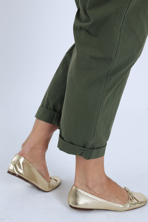 Pantalon boyfit en coton uni avec poches-Paprika-4