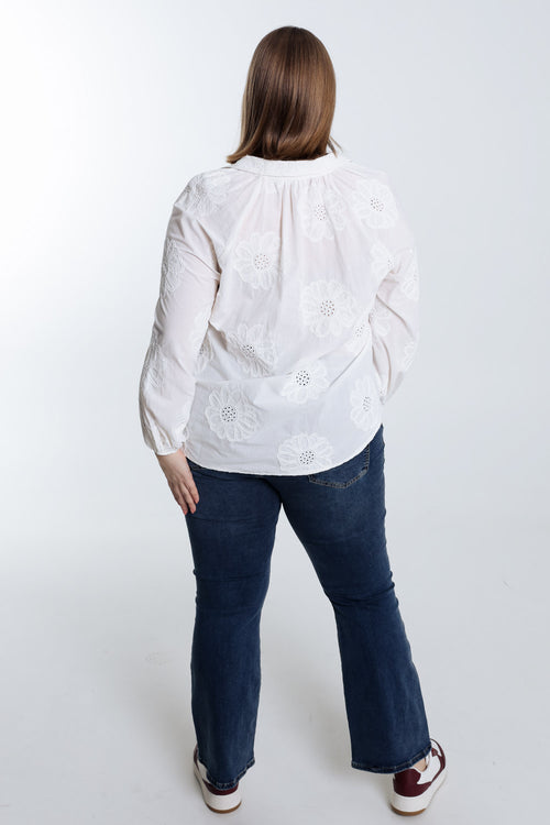 Blouse en coton unie avec fleurs brodées-Paprika-2