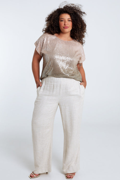 Pantalon en lin et viscose avec détail lurex-Paprika-7