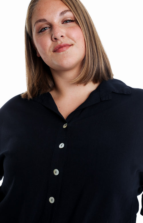 Chemise à nouer en lin et viscose unie-Paprika-3