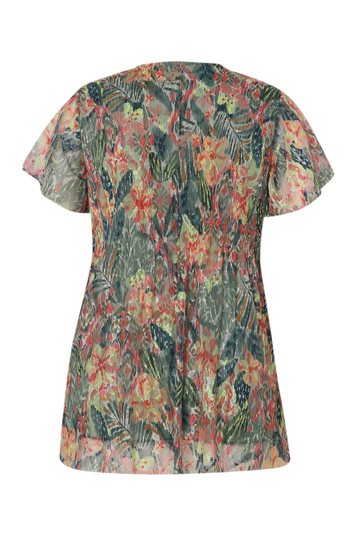 Tunique en dentelle plissée imprimé floral-Paprika-11