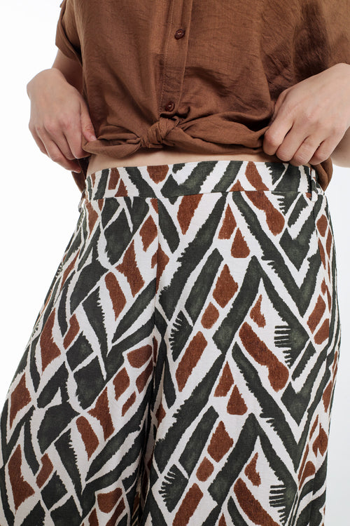 Pantalon large en viscose imprimé ethnique-Paprika-3