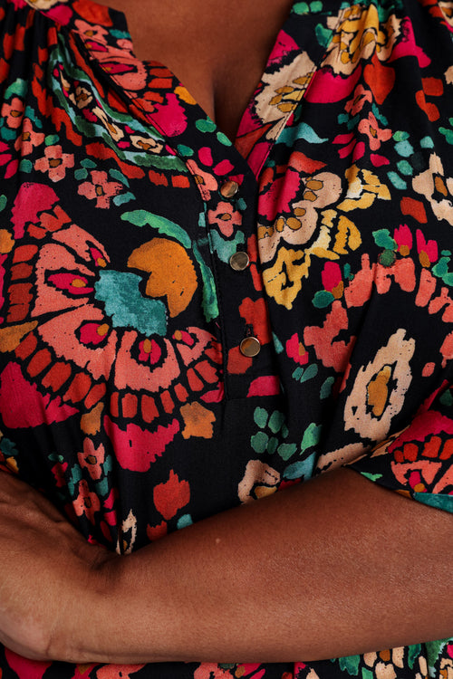 Blouse en viscose imprimé floral-Paprika-5