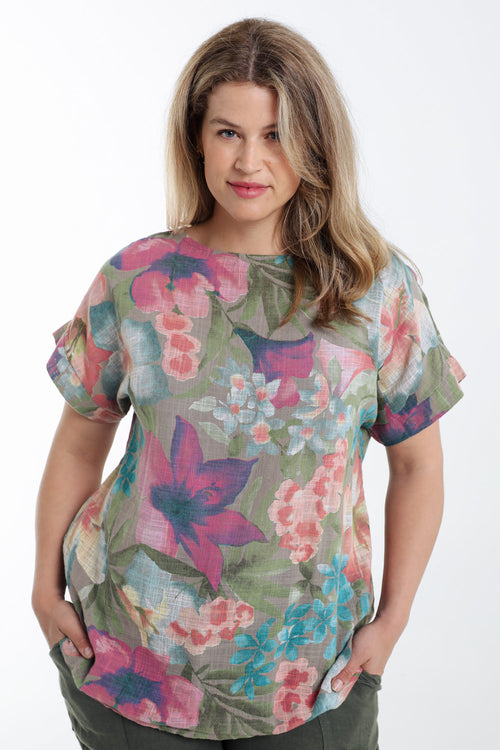 Blouse en coton imprimé floral-Paprika-2