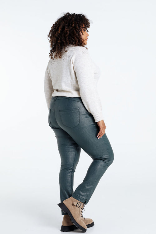 Pantalon slim enduit métallisé-Paprika-2