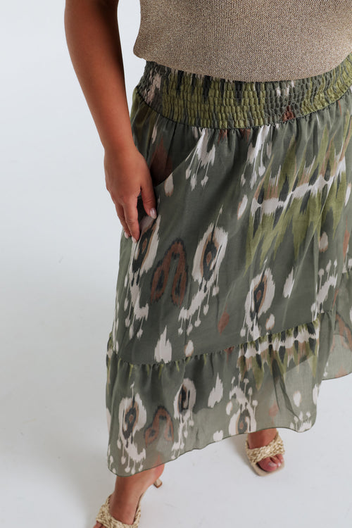 Jupe mi-longue en viscose imprimé etnique-Paprika-5