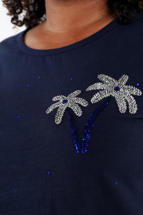T-shirt en coton avec palmier en sequins-Paprika-5